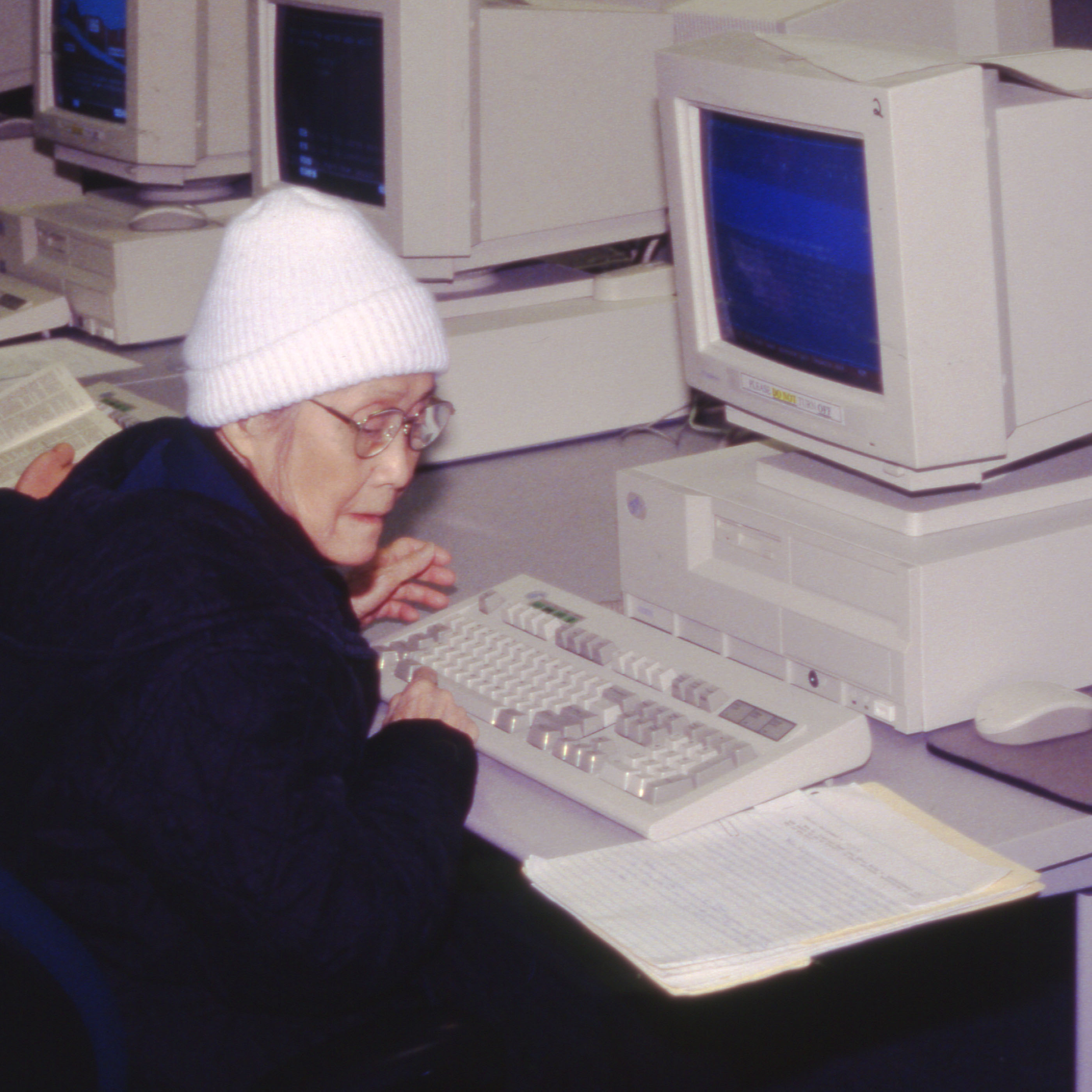 Elderly student using computer in CAL Lab