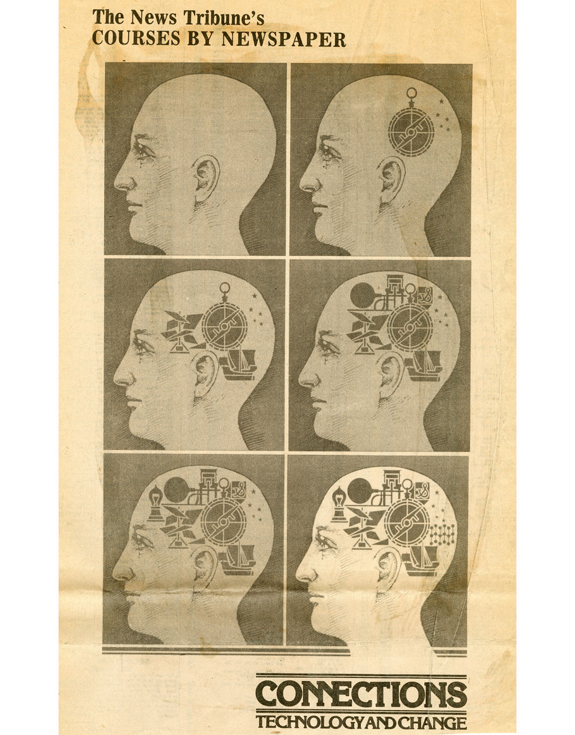 Newspaper ad art for the "Connections: Technology and Change" newspaper course