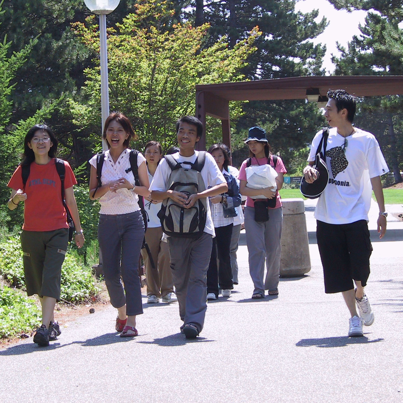 Exchange students walking on campus