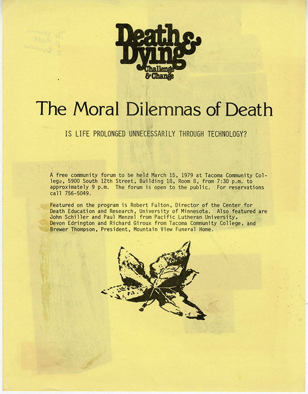 Flier for lecture relating to the Death and Dying newspaper course