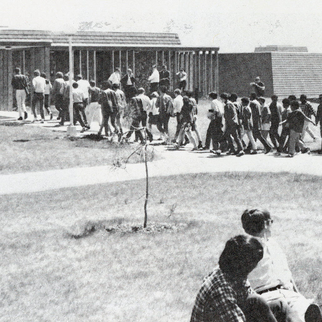 Students marching on campus