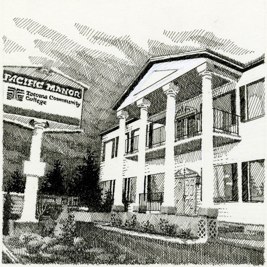Pen and ink drawing of the TCC Southeast College Center
