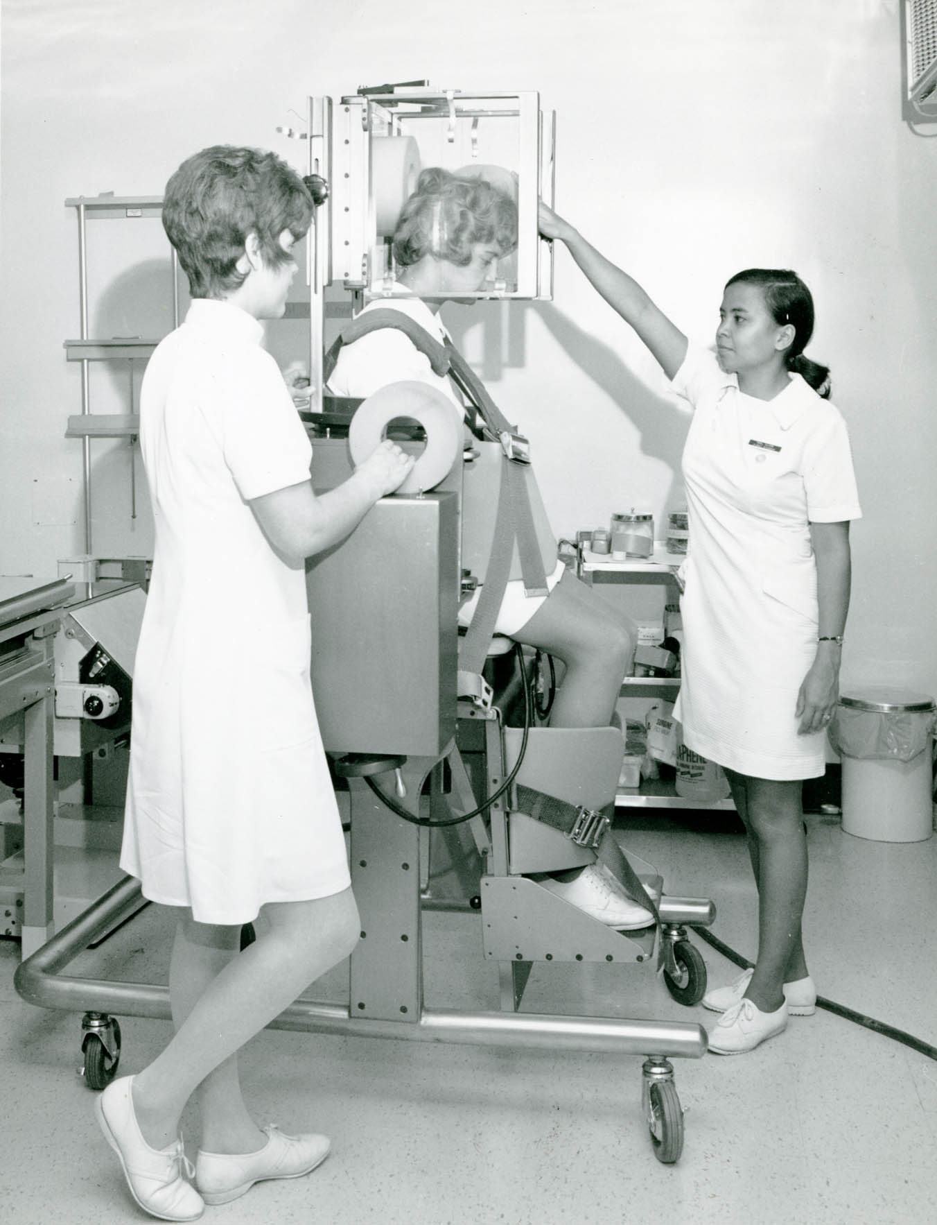 Radiology students using equipment